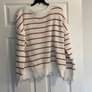 White and brown striped oversized sweater. Size 0XL/12.